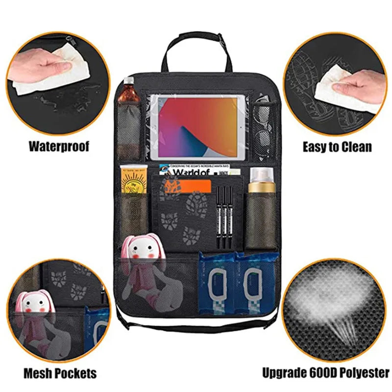 Car Backseat Organizer with Touch Screen Tablet Holder Auto Storage Pockets Cover Car Seat Back Protectors for Trip Kids Travel