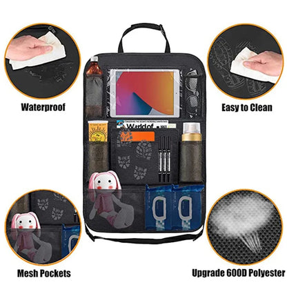 Car Backseat Organizer with Touch Screen Tablet Holder Auto Storage Pockets Cover Car Seat Back Protectors for Trip Kids Travel