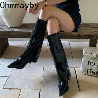Designer Women Knee High Boots Fashion Pointed Toe Trouser Legs Long Booties Elegant High Heels Shoes Botas Mujer