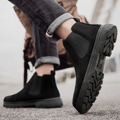 Classic Fashion Khaki Men's Ankle Boots Comfortable Platform Work Boots Men Slip-on High-top Shoes Casual Men Botas Para Hombre