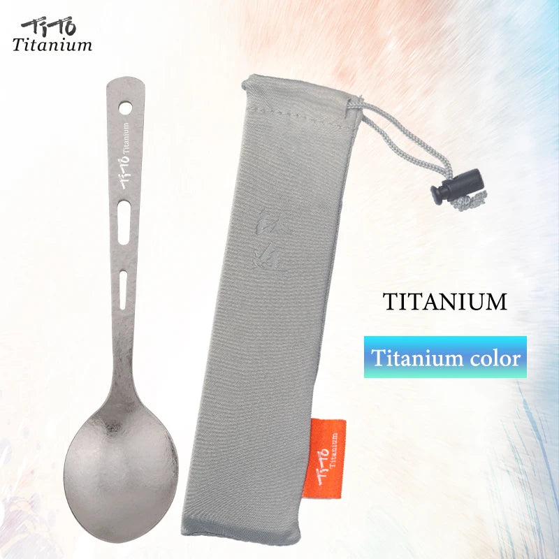 TiTo TiTanium Spork Spoon Tableware Combination Outdoor Camping Titanium Alloy Fork Collection Travel Knife Practical 3Pcs Set