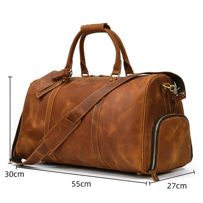 Vintage Men Genuine Leather Travel Bag Travel Tote Big Weekend Bag Man Cowskin Duffle Bag Hand Luggage Male Handbags Large 60cm