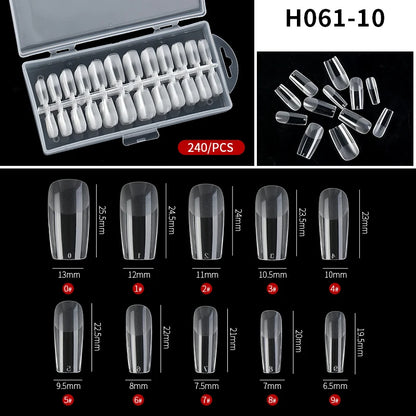 240pcs Semi-frosted Matte Fake Nails Long Coffin Stiletto Artificial False Nails Tips Clear Fake Nail Art Tips For Extension