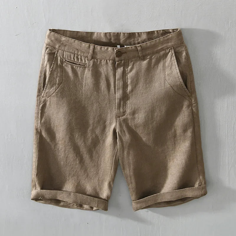 Summer New 100% Linen Casual Shorts Men Clothing Slim Solid Color Streetwear Pants Oversize B8216
