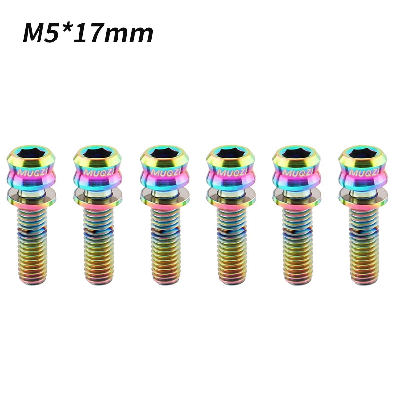 MUQZI 6PCS Titanium Bolts M5x15 M5x17 Bicycle Handlebar Stem Screw With Washer