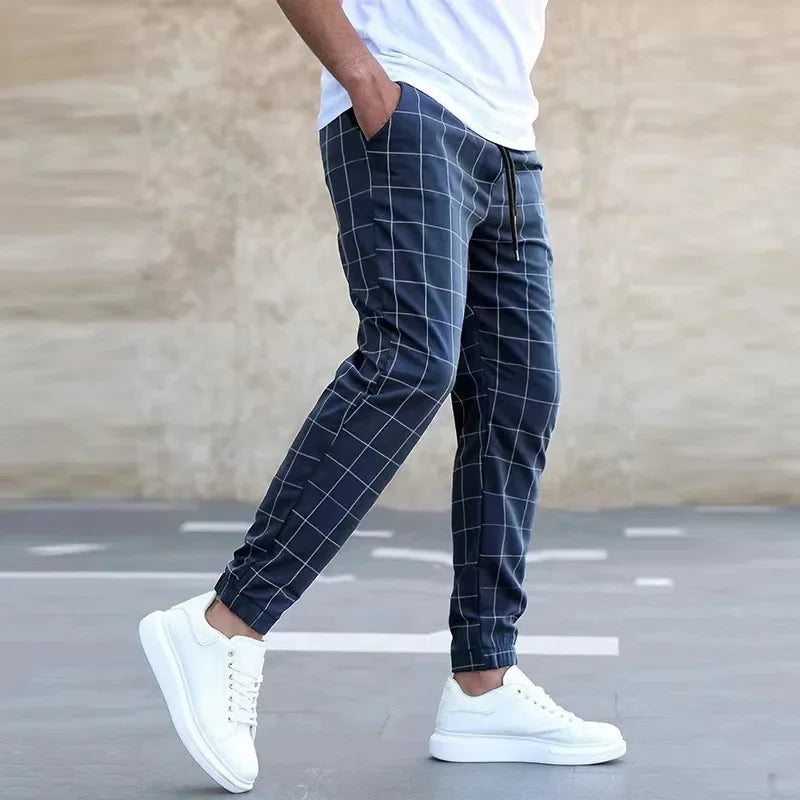 New Style Men Sports and Casual Pants, Trendy and Fashionable Checked Long Pants Slim-fit, All-season Versatile Casual Men Pants