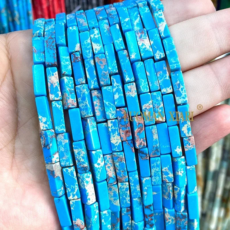 4x13mm Square Natural Stone Light Lavender Chalcedony Loose Spacer Beads for Jewelry Making Diy Bracelet Charms Accessories