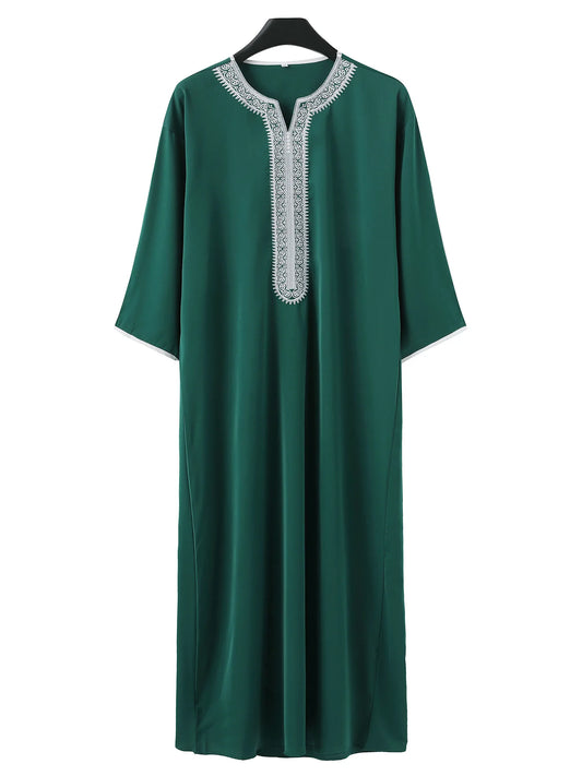 Fashion Islam Men Clothing Moroccan Kaftan Red Embroidered Loose and Breathable Djellaba Abaya Jubba Thobe for Male Muslim Robes