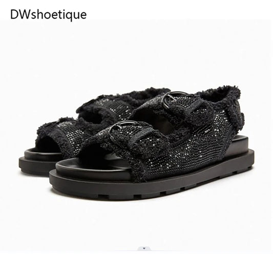 Summer blingbling crystal women sandals flat platform outside women shoes