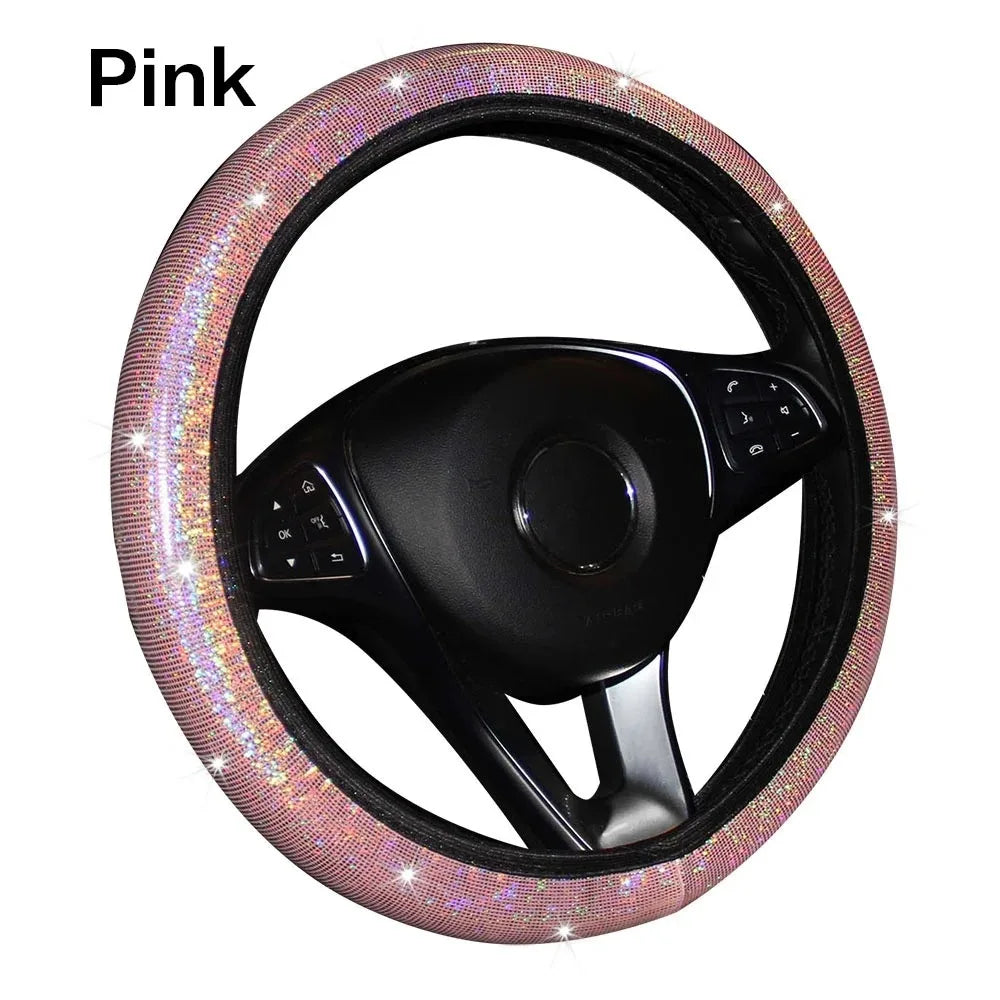 Rhinestone Crystal Car Steering Wheel Cover, PU Leather, Fits Car Accessories and Car Styling, Enhances Luxury and Comfort