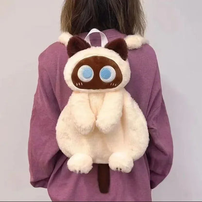 Cute Siamese cat backpack plush cartoon super hot black cat temperament cute backpack doll messenger bag