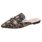 Summer 2023 New Elegant Women Rivets Slides Mules Breathable Flat Slippers Closed Toe Slides Party Shoes