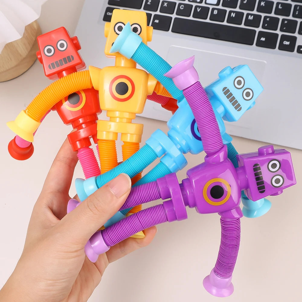 Variable Fun Cartoon Robot Telescopic Tube Toys Kids Puzzle Stretch Suction Cup Robot Toy DIY Telescopic Stress Relief Toys