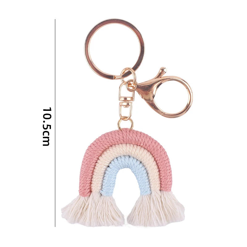 Lovely Hand Knitted Rainbow Tassel Keychain For Women Girl Cute Weave Key Ring Pendant Handbag Hanging Decoration Car Key Charms