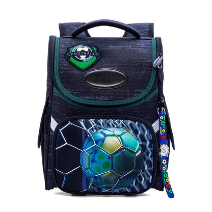New 1-2 Grade Orthopedic Backpack for Boys Cartoon 3D Football School Bag Children's Backpack Primary School Waterproof Bookbags