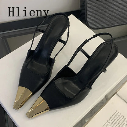 Hlieny Spring Street Style Back Strap Pumps Women Sexy Splicing Pointed Toe Elegant Thin Low Heels Mule Party Dress Shoes Sandal