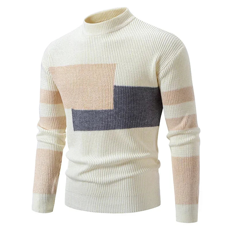 2025 High Quality Men's New Autumn and Winter Casual Warm Color Block Sweater Knit Tops Man Clothes