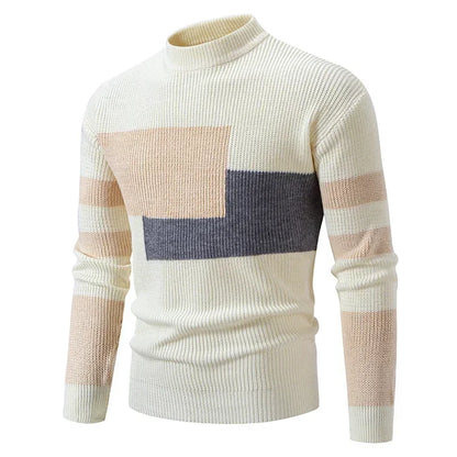 2025 High Quality Men's New Autumn and Winter Casual Warm Color Block Sweater Knit Tops Man Clothes