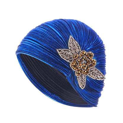 New Women Gold Silver Turban Hats Chemo Bandana Hijab Pleated Indian Cap Turbante Hat Ladies Hair Loss Headscarf Muslim Headwear