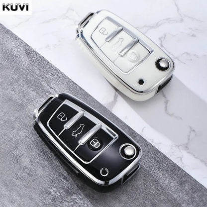 Soft TPU Car Flip Key Case Cover Holder For Audi A1 A3 A6 A6L Q2 Q3 Q7 TTS R8 S6 RS3 Key Protection Shell Fob Accessories