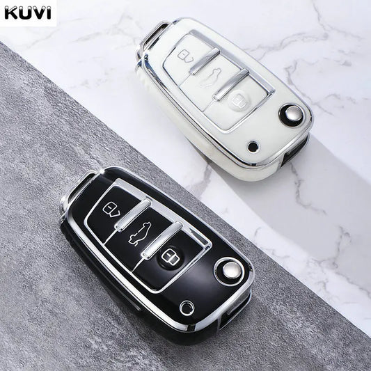 Soft TPU Car Flip Key Case Cover Holder For Audi A1 A3 A6 A6L Q2 Q3 Q7 TTS R8 S6 RS3 Key Protection Shell Fob Accessories