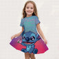Summer New Children's Clothing 3d Printed Romantic Stitch Cute Girl Short-Sleeved Dress 3-14 Years Old Kids Performance Clothing