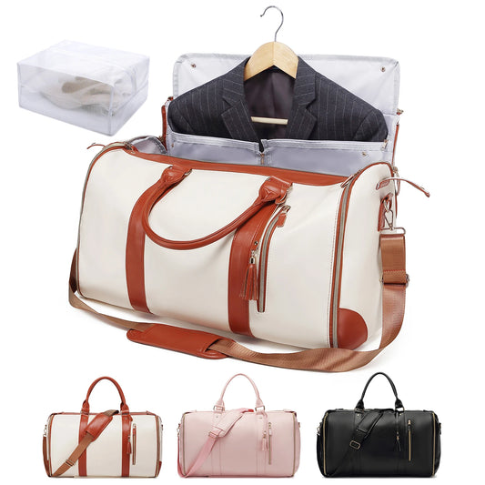 Carry On Garment Bag 55L Large Pu Leather Duffle Bag Waterproof With Shoe Pouch For 2 In 1 Hanging Suitcase Suit Travel Bags