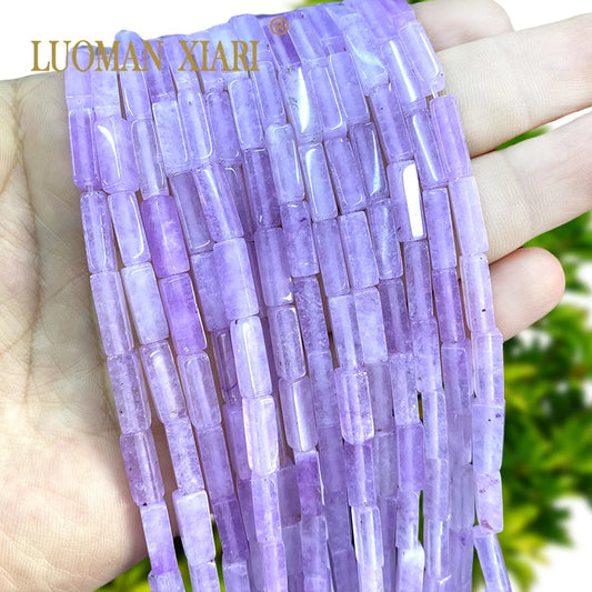 4x13mm Square Natural Stone Light Lavender Chalcedony Loose Spacer Beads for Jewelry Making Diy Bracelet Charms Accessories