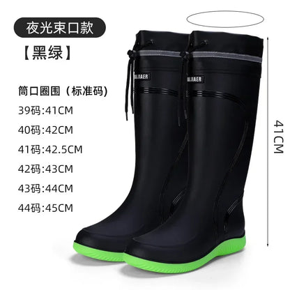 Men's Rain Boots Long Tube Water Shoes Non-slip Waterproof Safety Work Shoes Black Red Platform Cotton high-top outer wear