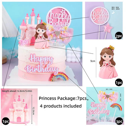Princess Cake Topper Girl Happy Birthday Party Supplies Kids Happy 1st Birthday Cake Decorations Girl's 16th Party Gifts