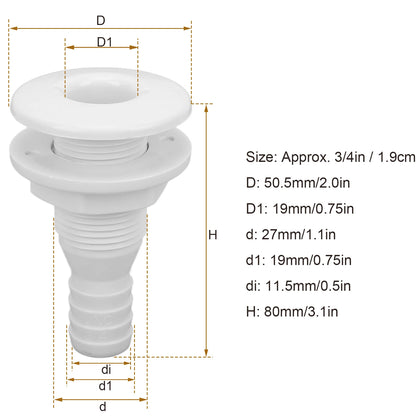 Boats Fitting Boat Through Hull Connector 3/4in ABS Plastic Hose Coupling Drain Outlet Accessory Drain Scupper Thru Hull Fitting