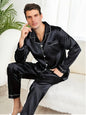 Solid Color Silk Pajamas For Men Long Sleeves Pijama Big size Lounge Male Home Night Wear Suit Satin Pyjama Men's Pajama Sets