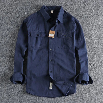 Ameikeji British Style Retro Long Sleeve Shirt Coat Men Spring  Autumn Twill Cotton Versatile Solid Color Male Cargo Work Shirts