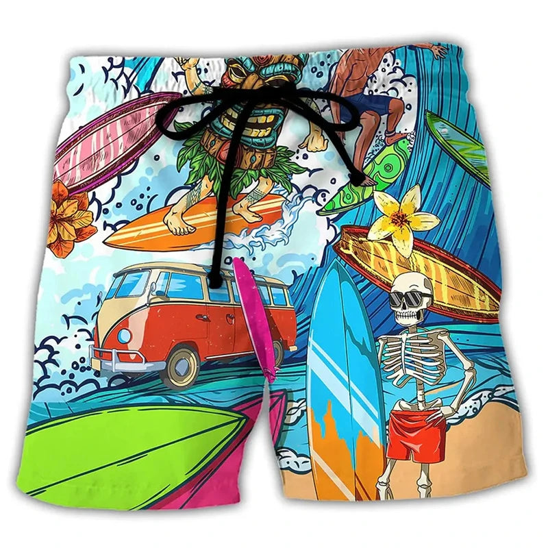 Retro Tiki Pattern 3D Printed Surfing Board Shorts For Men Kids Street Hip Hop Swim Trunks Fashion Hawaii Vacation Beach Shorts