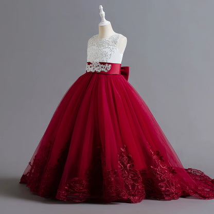 Teen Wedding Party Trumpet / Mermaid Long Dresses for Girl Red Christmas Formal Evening Gown Pageant Ceremony Children's Dress