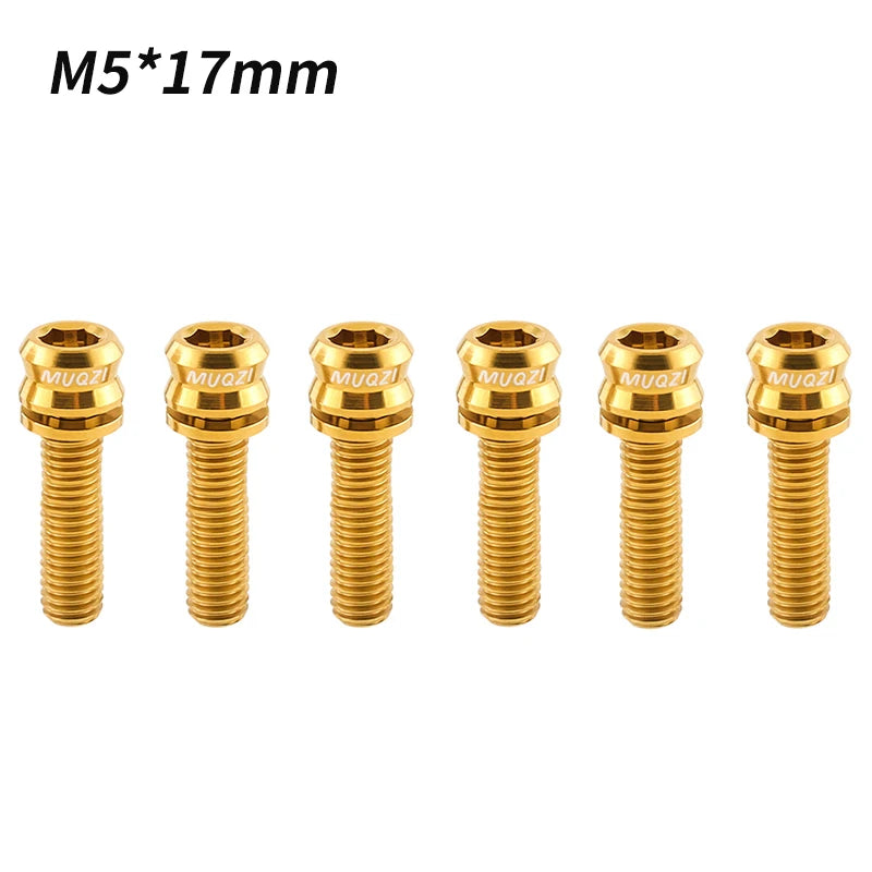 MUQZI 6PCS Titanium Bolts M5x15 M5x17 Bicycle Handlebar Stem Screw With Washer