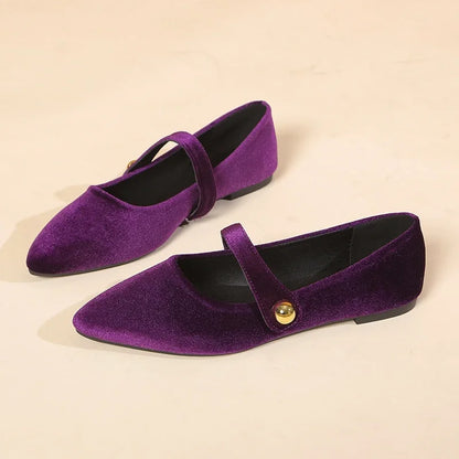 New Fashion Women's Pointed Toe Flat Shoes with Velvet Matte Finish Single Women Comfort Loafers Shoes Leather Mary Jane Shoes