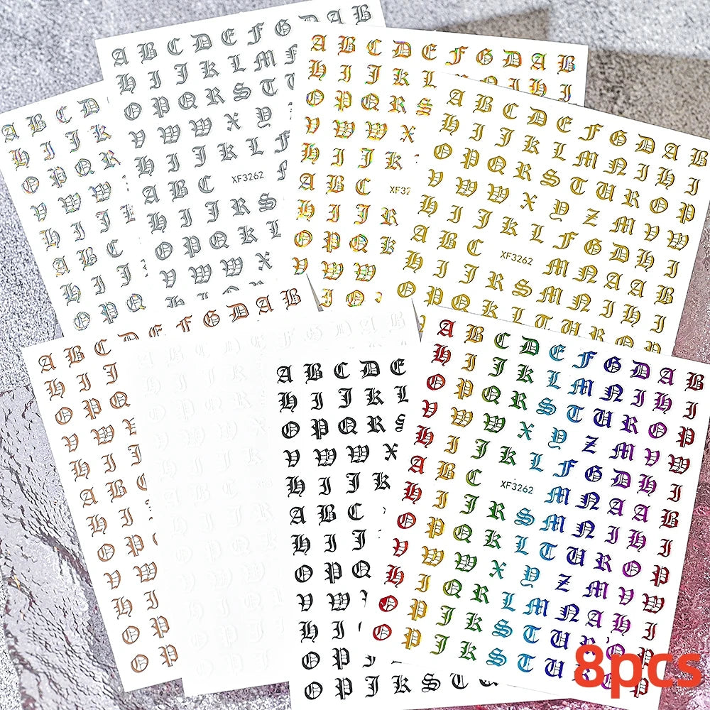 8Pcs Red Heart Nail Stickers 3D Bronzing Silver Gold Heart Shape Star & Moon Metal Totem Nail Slider Self-Adhesive DIY Nail Art*