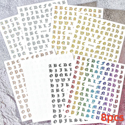 8Pcs Red Heart Nail Stickers 3D Bronzing Silver Gold Heart Shape Star & Moon Metal Totem Nail Slider Self-Adhesive DIY Nail Art*