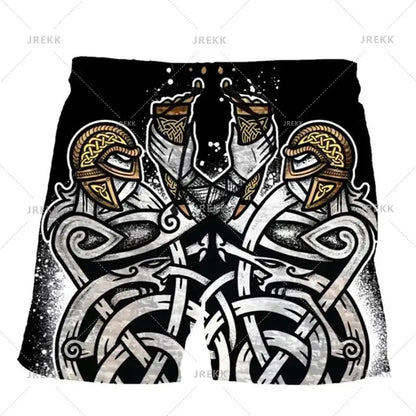 Harajuku Short Pants For Men Personality Street Vinking 3d Print Beach Shorts Holiday Casual Hawaii Beachwear Pockets Gym Trunks