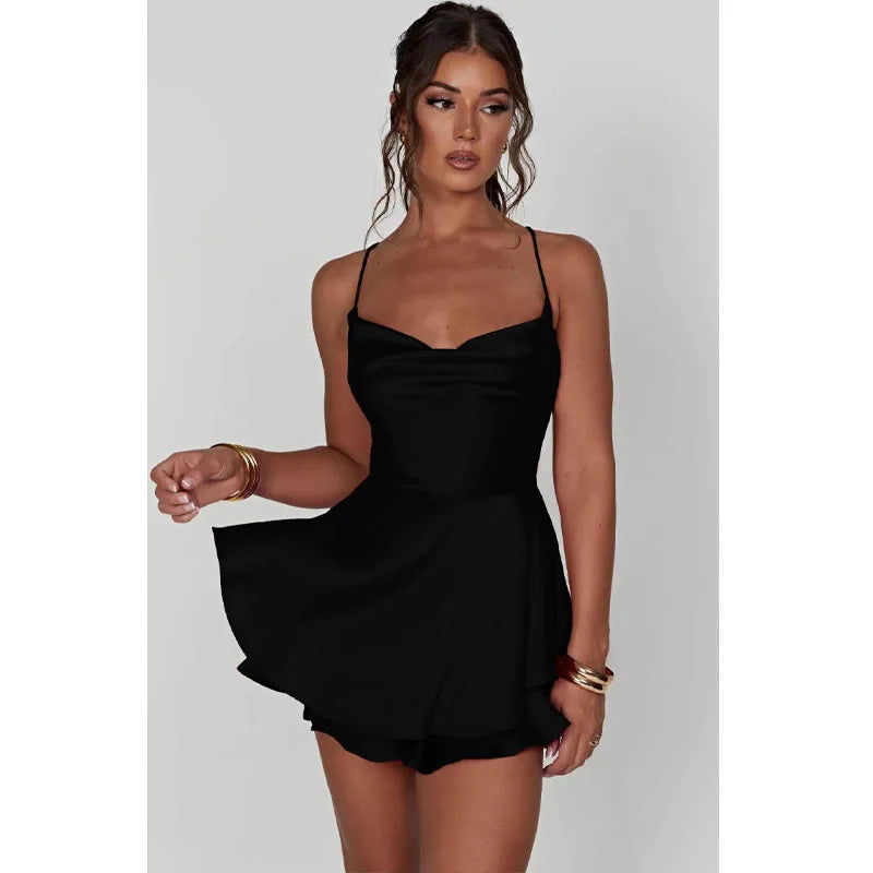 Sling Satin Halter Strap A Pendant Dress Sexy Elegant Lady Style Short Skirt Summer Female Club Party Vestidos