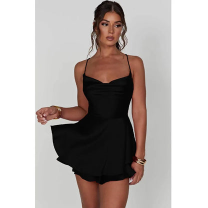 Sling Satin Halter Strap A Pendant Dress Sexy Elegant Lady Style Short Skirt Summer Female Club Party Vestidos