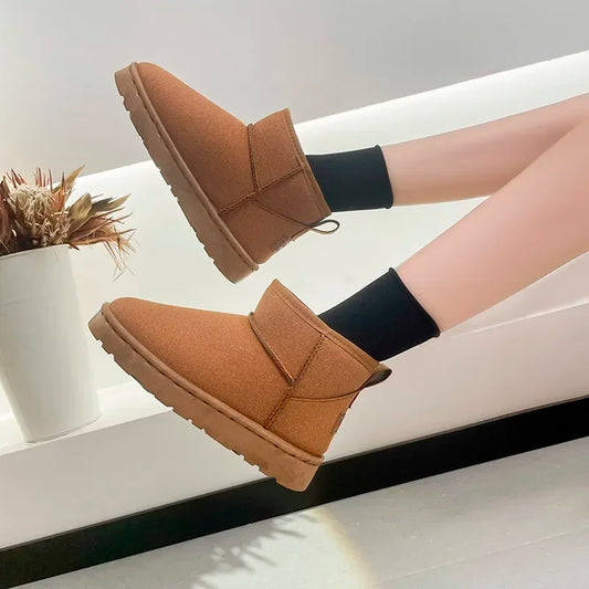 Luxury Winter Women Short Plush Warm Snow Boots Casual Shoes New Suede Fur Chelsea Ankle Boots Flats Platform Ladies Shoes