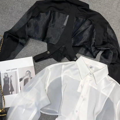 Shirts Women Sun-proof Crop Tops Sheer Loose Chic Summer Sexy Girls Ulzzang Fashion Casual Streetwear Camisa All-match Aesthetic