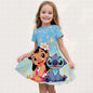 Summer New Children's Clothing 3d Printed Romantic Stitch Cute Girl Short-Sleeved Dress 3-14 Years Old Kids Performance Clothing