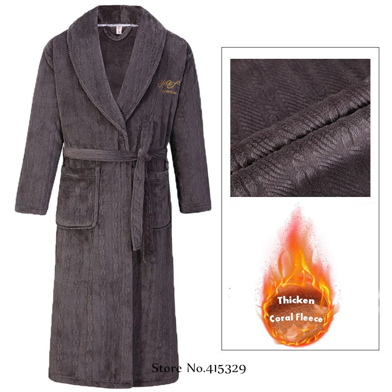 Big Size 3Xl 4Xl Kimono Robe Gown Winter New Men's Homewear Coral Fleece Bathrobe Shower Peignoirs Loose Thicken Nightwear