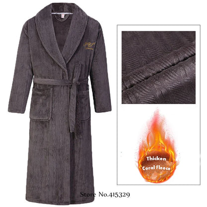 Big Size 3Xl 4Xl Kimono Robe Gown Winter New Men's Homewear Coral Fleece Bathrobe Shower Peignoirs Loose Thicken Nightwear