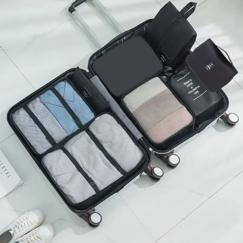6/7 Pcs Set Travel Organizer Storage Bags Suitcase Packing Cubes Cases Portable Wardrobe Luggage Clothes Shoe Pouch Fold