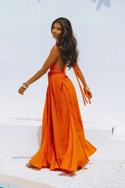 Canwedance Solid Color Bandage Maxi Dress Sleeveless Open Back Holiday Vestidos Female Deep V Neck Backless Halter Dresses