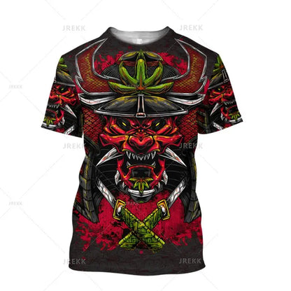 Japanese Harajuku Printed T Shirt For Men Fashion Samurai Mask Graphic T shirts Summer Leisure O-neck Pullover Oversized Topsy2k
